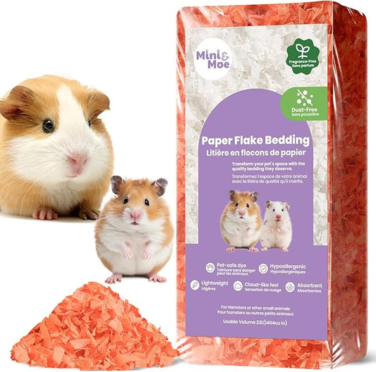 mini&moe Hamster Bedding: Moisture Absorbent and Dust-Free Natural Paper Small Pet Bedding - for Guinea Pigs, Hamsters, and Rabbits, 12 Liters