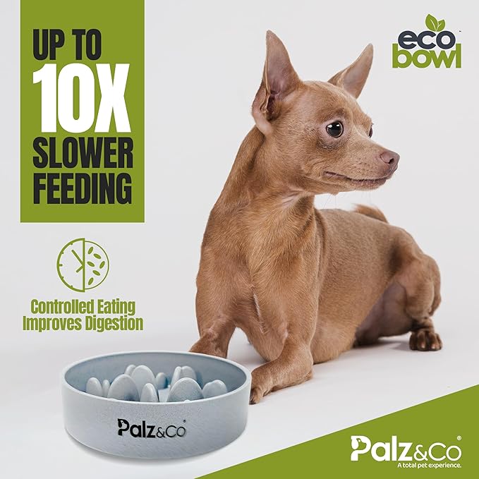 Palz&Co EcoBowl Slow Feeder for Dogs & Cats, 48 oz Gray - Natural Bamboo Puzzle Pet Bowl with Non-Slip Base for Slower Eating & Better Digestion, Dishwasher Safe