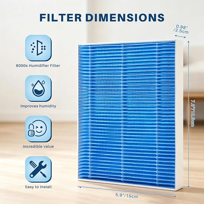 8-Pack 6000S Humidifier Wick Filter Replacement for LEVOIT | Superior 6000S Smart Evaporative Humidifier, Effectively Capture Large Particles Minerals,Extends Filter Life up to 6 Months