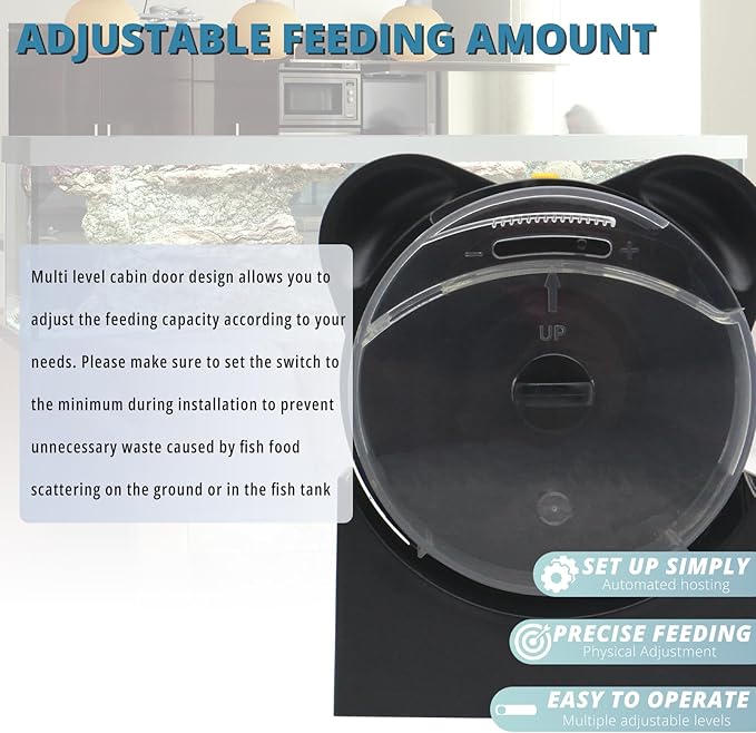 Fish Feeders for Aquariums LCD Display,Automatic Feeder USB,Up to 24 Feedings A Day, with Food Containers 280 ML Capacity, Fish Feeding Ring, Suitable for Vacation Weekend Day