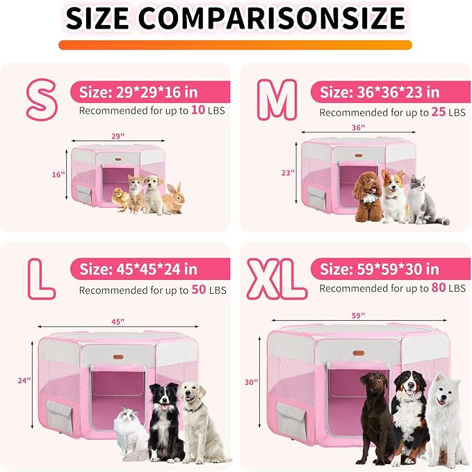 Seiyierr Dog Playpen, Portable Pet Play Pen Foldable Carrying Case, Puppy Pens Outsid for Small Cat Indoor/Outdoor, Removable Mesh Shade Cover