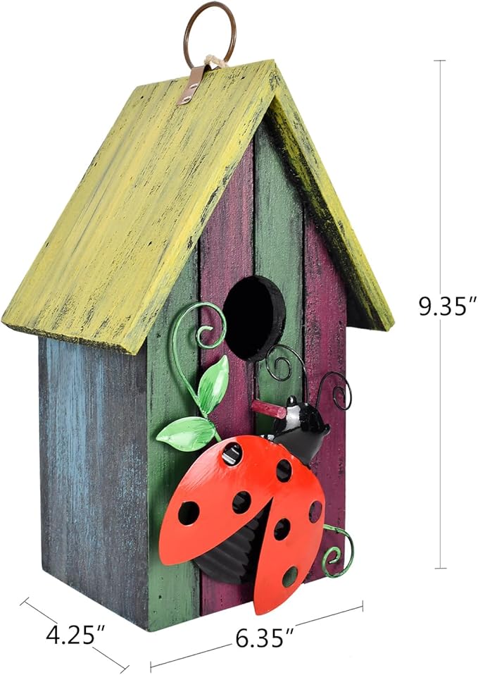 Morning View Bird Houses for Outside Decorative Nest Box Wooden Birdhouse Hanging Spring for Yard Garden Patio Outdoor Small Birds Bluebird Finch Cardinals Wren 9.35 Inch Tall (Red)