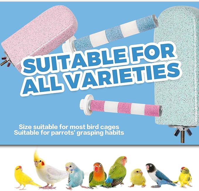 4PCS Bird Beak Grinding Stone,Sandstone Parrot Perch,Bird Parrot Cage Perch Stand Platform Foot Claws Trimmer Chewing Toys,for Small Medium Bird,Budgies, Parakeets, Cockatiels, Conures