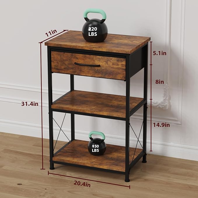 5-10 Gallon Fish Tank Stand with Adjustable Height and Drawer, Brown | Heavy duty metal frame holds up to 220 pounds with a lower shelf for a second aquarium, turtle tank or reptile terrarium