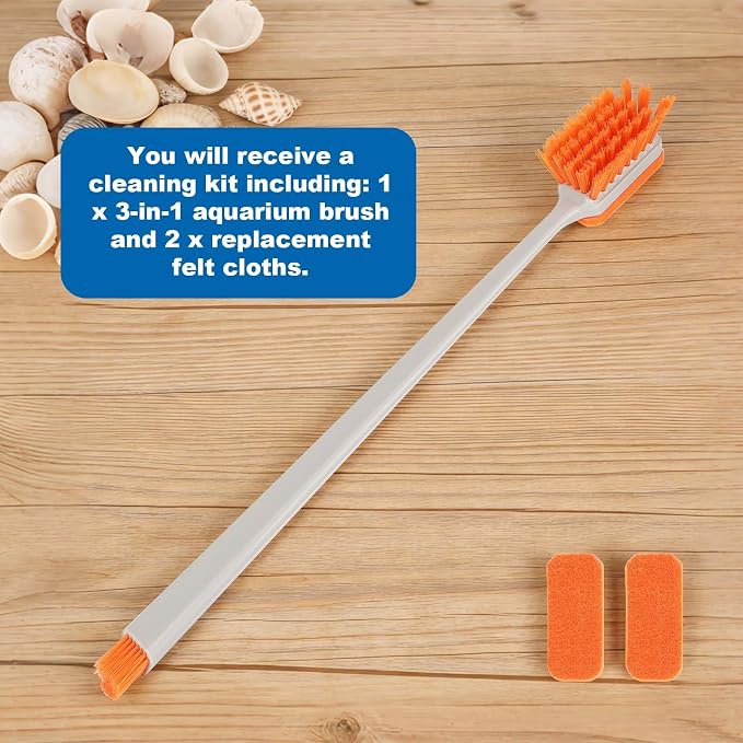 Small Fish Tank Cleaner Brush, Aquarium Algae Scraper Tool with 2 Cleaning Replacement Pads Compact Aquarium Cleaning Kit for Glass & Acrylic Tanks Accessories (Orange)