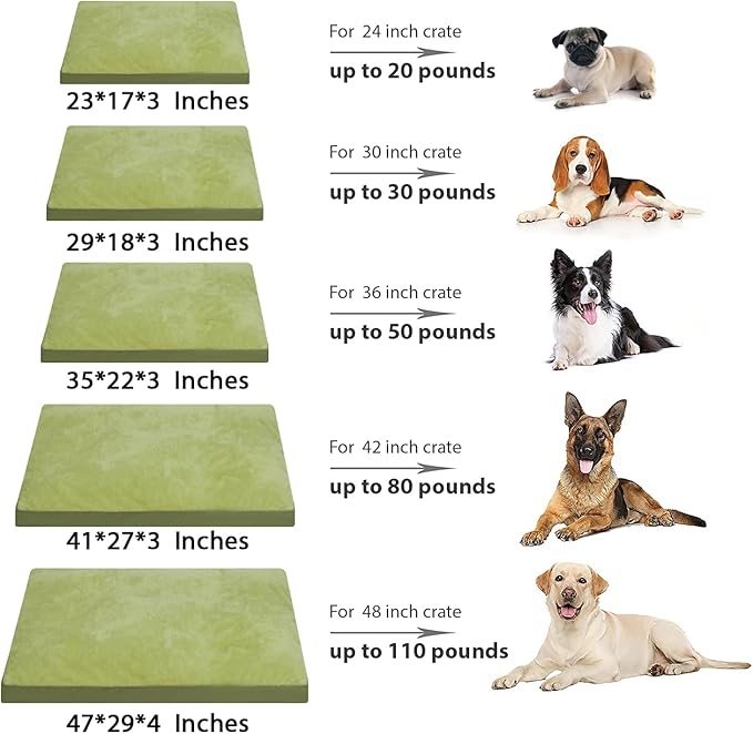 Dog Crate Bed Waterproof Deluxe Plush Dog Beds with Removable Washable Cover Anti-Slip Bottom Pet Sleeping Mattress for Large, Medium, Jumbo, Small Dogs, 41 x 27 inch, Green