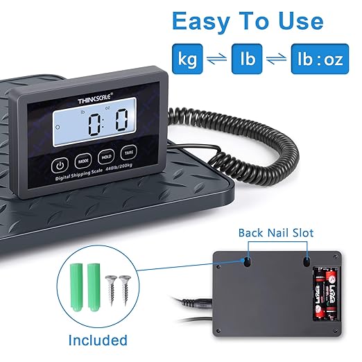 THINKSCALE Shipping Postal Scale with Integrated One-Piece Platform, 10g High Accuracy 440lb Capacity for Packages, Small Business & Warehouse, Battery & AC Adapter Included