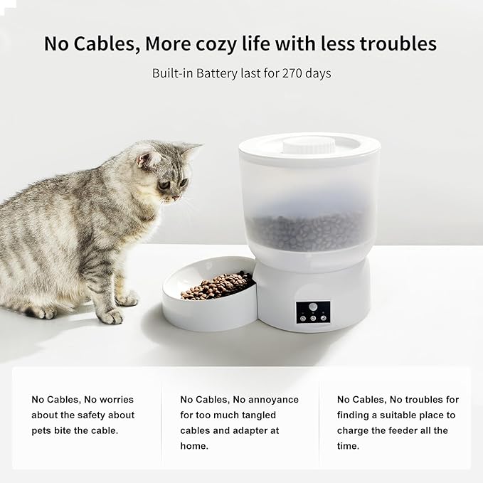 Automatic Cat Feeder, 2.5L Small Automatic Pet Feeder, Timed Cat Feeder with Motion-Activated 3-12 Meals at 2/4/6/8 Hour Intervals, 240-Day Battery Life