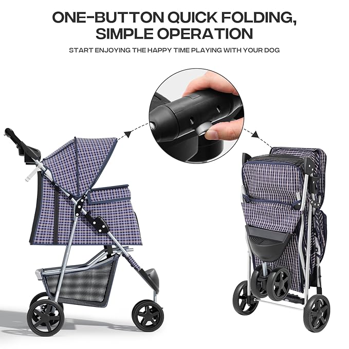 Pet Stroller for Small Dogs 10 lbs, Dog Stroller for Medium Dogs 30 lbs, Cat Strollers for 2 Cats, 3 Wheels Foldable Jogger Puppy Stroller with Storage Basket and Cup Holder, Plaid