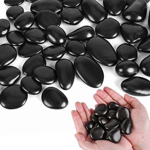 Black Pebbles for Indoor Plants 2.5 LB Small River Rocks 1"-1.5" Polished Decorative Stones Smooth Aquarium Gravel for Fish Tank Vases Planters Outdoor Landscaping Garden (40oz)