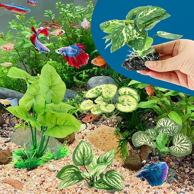 12pcs Artificial Silk Aquarium Plants Bettas Tank Accessories Green Fish Tank Plants Leaf Hammock Aquarium Decorations for Fish & Reptiles(Color:Green)