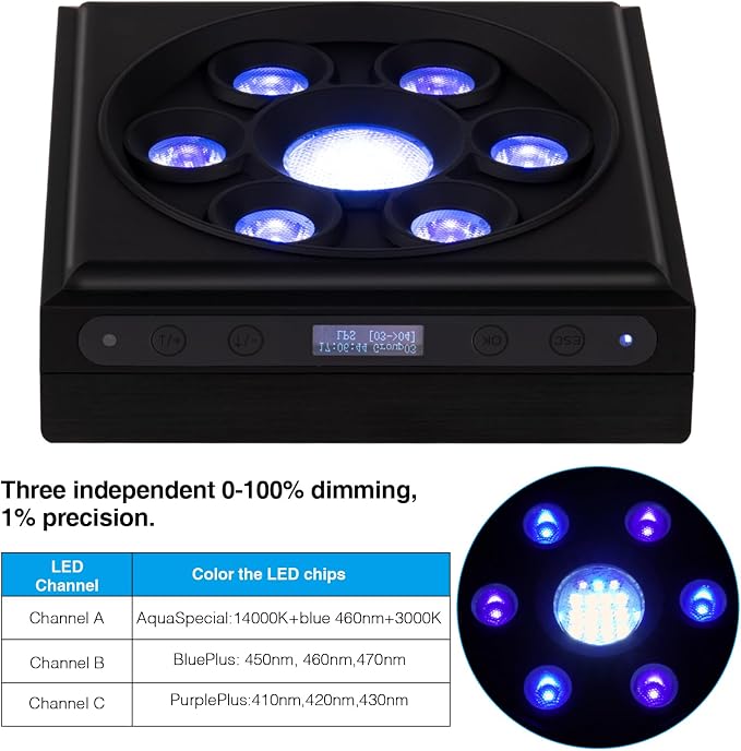 Aquarium Light-60 Watts Reef Light High Penetration Wide Coverage Sunrise Sunset Moonlight Saltwater Lights for Coral with Master Slave Group Control & Timer & Screen | High Penetration Wide Coverage,Sunrise Sunset Moonlight,Master Slave Group Control,...