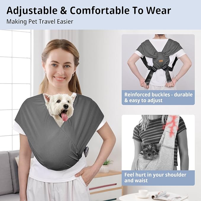 CUBY Swaddle Dog Sling Carrier for Small Dogs, Front Pet Sling Carrier Chest,Hands Free Adjustable Cat Sling Carrier Soft Cotton Reducing Pain Puppy Sling Carrier for Small Pet Up to 10lb (Dark Gray)