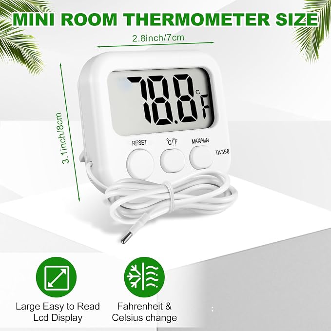 Kingdder 6 Pack Digital Thermometer with Magnetic Back External Sensor Fridge Thermometer Freezer Waterproof Room Temperature Monitor with LCD Display, Max/min Record Function for Kitchen Aquarium