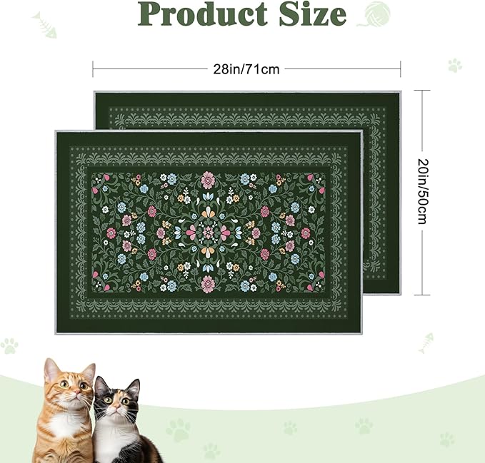 Bienbee Cat Litter Mat, 2PCS 28"x20" Machine Washable Litters Box Mats Non-Slip &Waterproof Cat Litters Trapping Mats Easy to Clean Mat for Litter Box Less Waste Protects Floors Dark Green M
