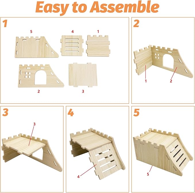 BNOSDM Hamster Hideout Set Gerbil Wooden House with Stairs Wood Hide Hut with Fun Slid Seesaw Cage Accessories for Dwarf Hamsters Mouse Mice
