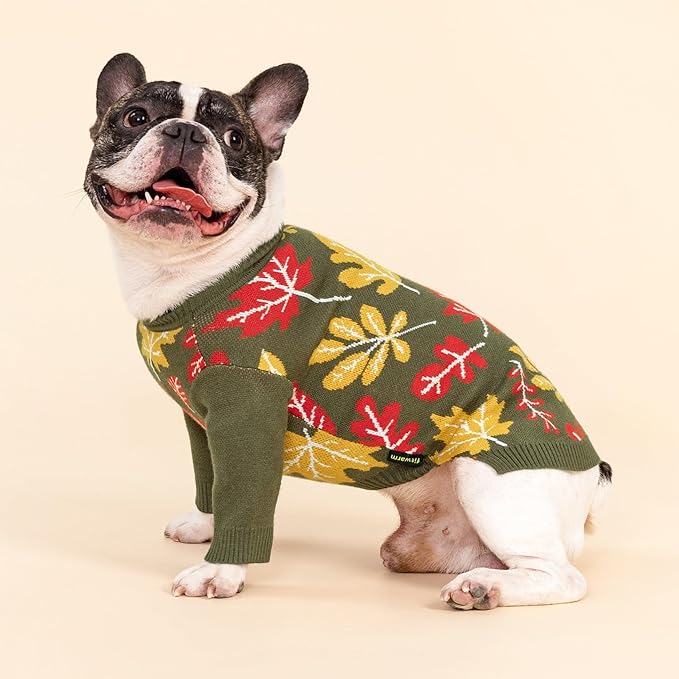 Fitwarm Maple Dog Sweater, Thermal Dog Winter Clothes for Small Dogs Boy Girl, Fall Pet Outfit, Red, Yellow, White, Olive Green, Medium