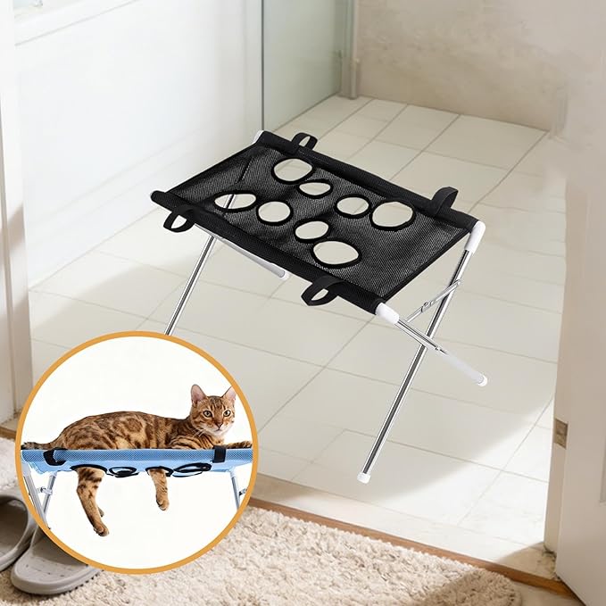 Pet Grooming Hammock Harness for Cats Small Dogs Dog Grooming Sling Stand with Frame Mesh Polyester Quick Eight Hole Design Suitable for Bathin, Black