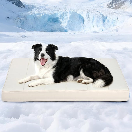 Cooling Dog Bed for Large Dogs - Orthopedic Pet Beds with Memory Foam, QMAX>0.5, Waterproof Removable Washable Cover for Hot Weather, Dark Beige, 35" L x 23" W x 3" H