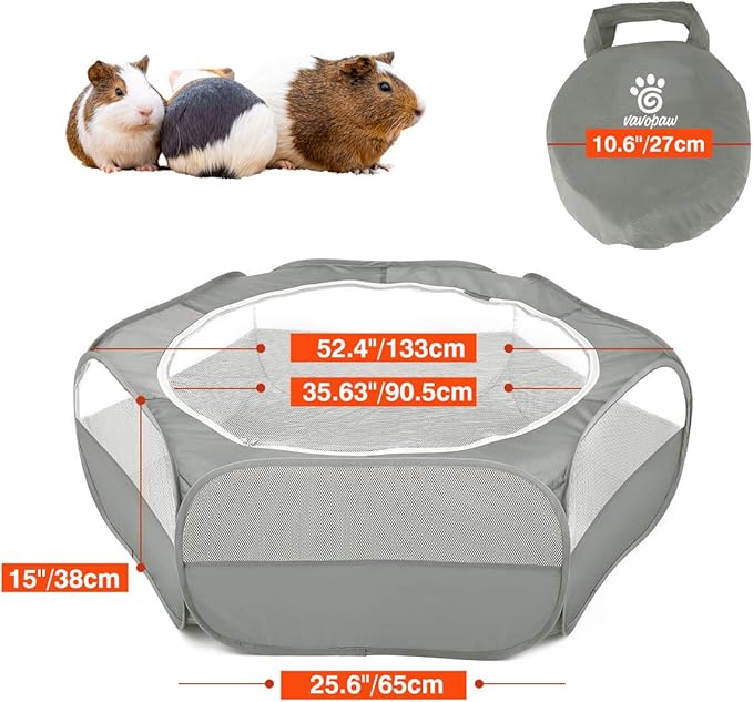 VavoPaw Small Animals Playpen, Waterproof Breathable Indoor Pet Cage Tent with Zipper Cover, Portable Outdoor Exercise Yard Fence for Kitten Hamster Bunny Squirrel Guinea Pig Hedgehog, Gray