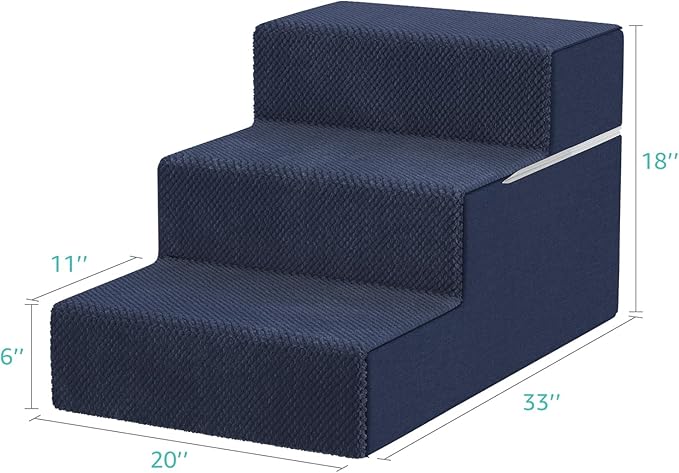 YENING Large Dog Stairs for High Beds - Extra Wide Pet Steps for Large Dogs to Get on Tall Bed 3 Deep Step Cat Ramp for Couch Navy Blue