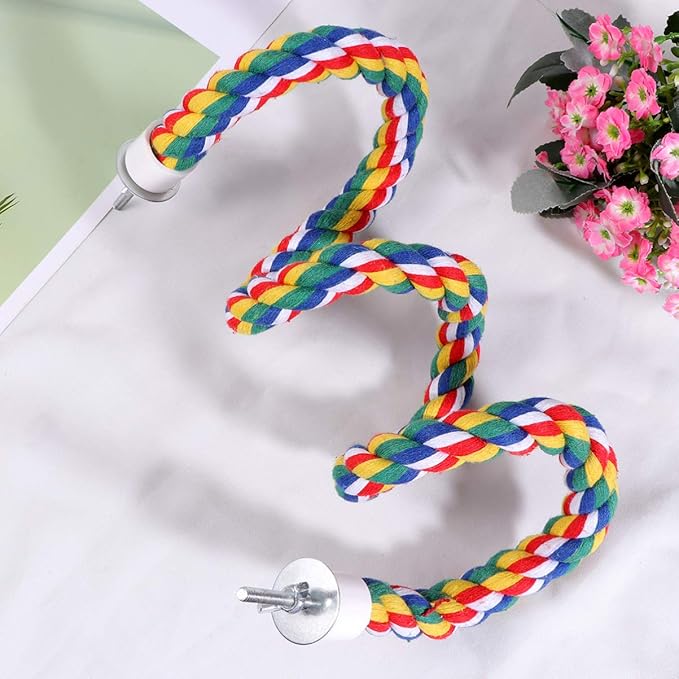 UKCOCO Bird Rope Perch - Comfy Perches for Bird Cages Natural Parrot Cotton Rope, Bungee Perch Pet Chewing Toy for Parrots Playing, Chewing or Preening (60cm/23 Inch)