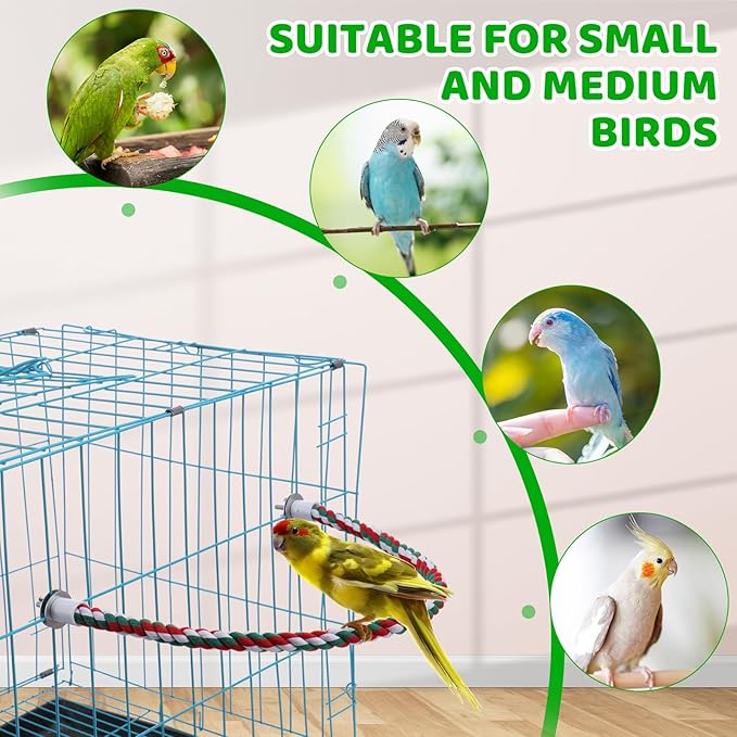 Novabright 6Pcs 24.5 Inch Bird Rope Perch Stand Bendable Large Bird Swing Perch Parrot Climbing Standing Toys Cage Accessories for Parakeet, Cockatiel, Budgie, Lovebirds