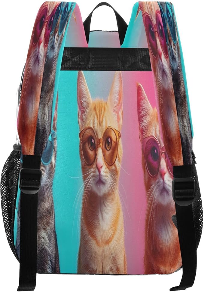 Three Cool Cats Clear Backpack with Back Print, Heavy Duty See Through Backpacks PVC Transparent Daypack for Travel Security