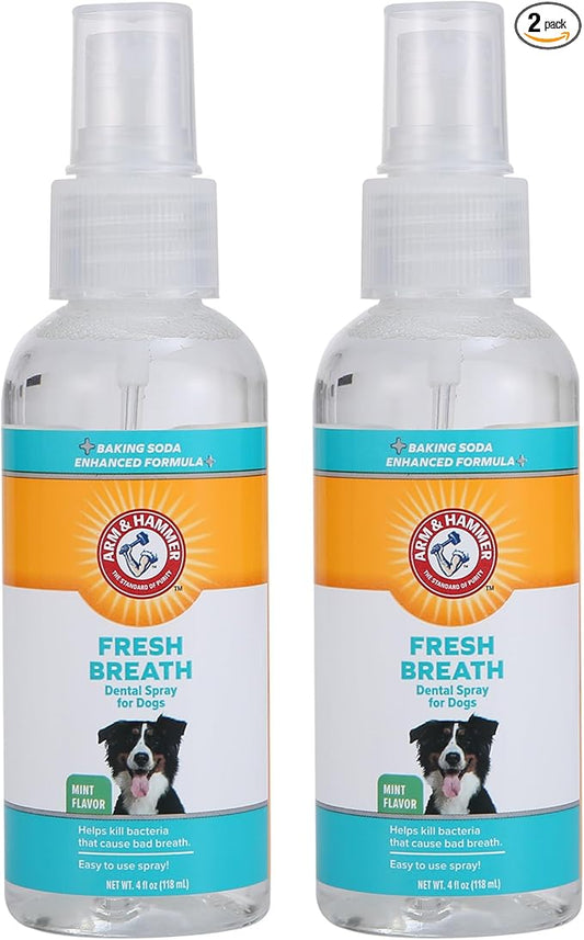 Arm & Hammer for Pets Dog Oral Care Spray, Mint Flavor Breath Freshener with Baking Soda for Brushless Plaque and Tartar Support, Easy Daily Dental Maintenance for Adult Dogs, 4 Fl Oz - 2 Pack