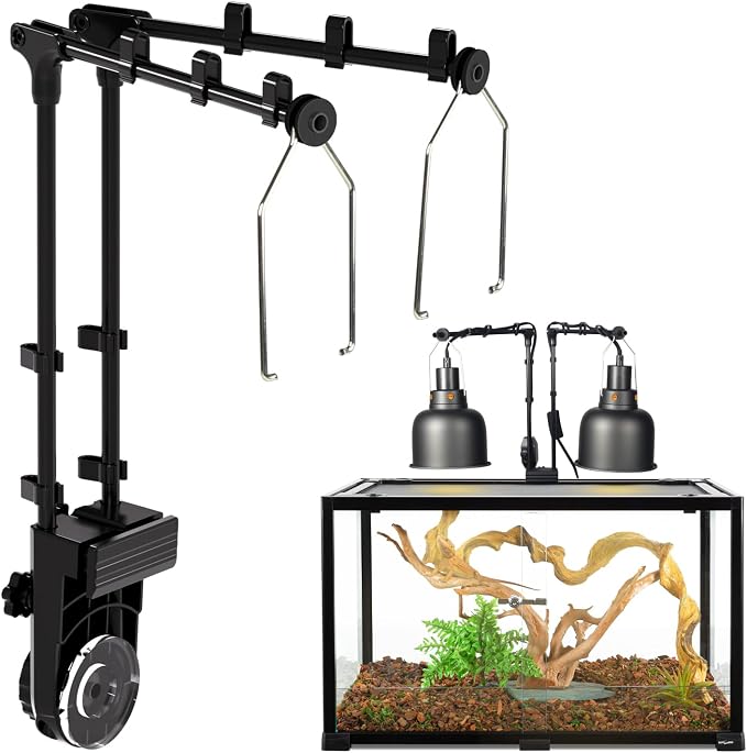 REPTI ZOO Dual Reptile Lamp Stand, Reptile Light Stand with Two Flexible Brackets, Height Adjustable (13.4 inch to 18.5 inch) for Hanging Heat Lamp Holder and Light Fixture