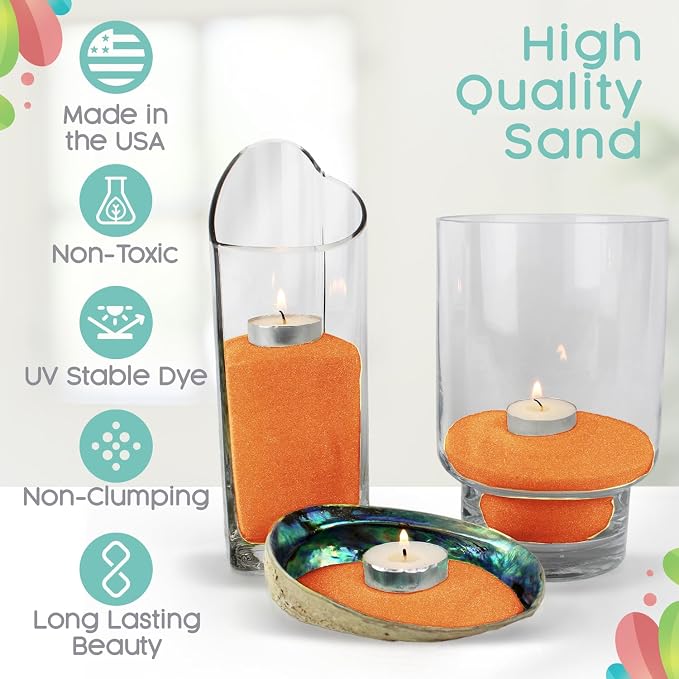 Tangerine Unity Sand, 1 LB (16 oz), Bright Orange Colored Sand for Weddings, Vase Filler, Home Décor, Crafts, Terrariums, and More