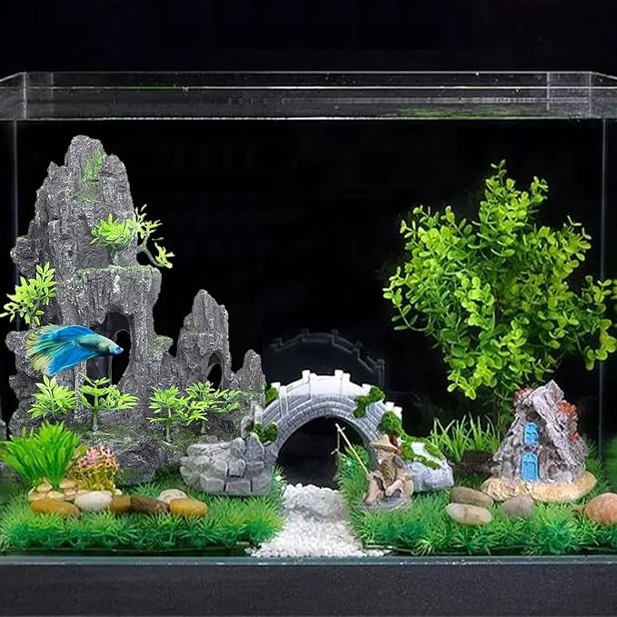 Extra Large Aquarium Decorations Large Fish Tank Rocks Hideout | xxl Aquarium Mountain View Stone plants Ornaments Thematic Ornament Aquarium Decor Tree House Cave Fish Tank Decoration