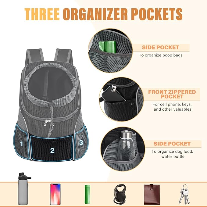 YUDODO 9-14lbs Dog Front Carrier Backpack, Adjustable Breathable Pet Carrier for Small Dogs Cats, Ventilated Puppy Back Pack with Safety Belt, Lightweight Doggy Backpack for Hiking Outdoor (Black, L)