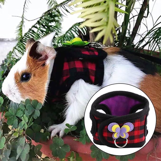 LIZEALUCKY Pack of 2 Small Pet Harness with Bowknot and Bell Decor, No Pull Comfort Padded Vest Guinea Pig Striped Harness and Leash Set for Ferret, Rats, Iguana, Hamster, Bearded Dragon