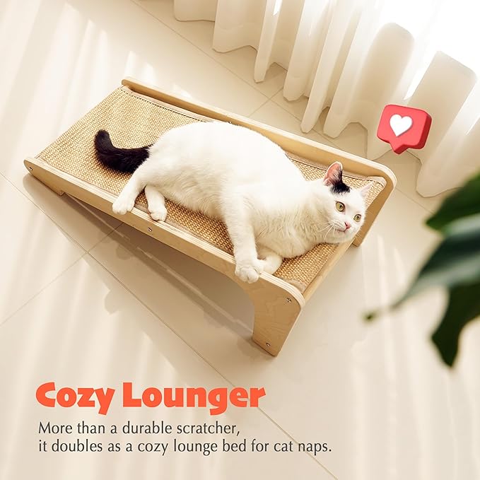 PETKARAY L Shape Cat Scratcher, Sisal Kitty Scratching Ramp, Vertical Scratch Pad for Indoor Cats, 25.2" Furniture Protector with Catnip, Grey