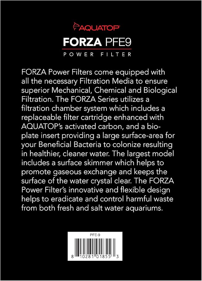 Aquatop Forza Power Filter Surface Skimmer for Aquariums - Adjustable Flow Rate - 40-80 Gallon - Includes Mechanical, Bio-Chemical Filtration