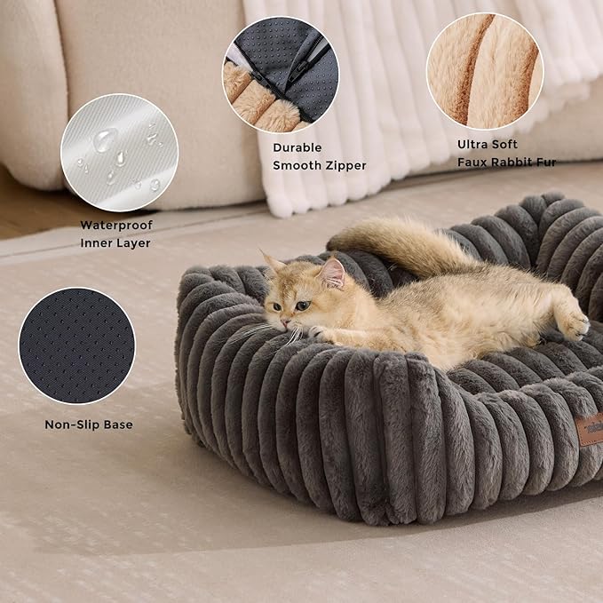 ZOMISIA Large Cat Beds - Orthopedic Dog Bed for Medium Dogs, Rectangle Pet Bed with Fluffy Removable Washable Cover, 25x21x9inches, Camel