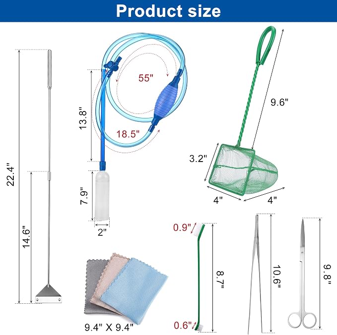 Aquarium Siphon Vacuum Cleaner Kit with Fish Net Ideal for Gravel Vacuum | Fish Tank Cleaner Kit for Aquarium Fish Tank Sand Cleaning and Water Change