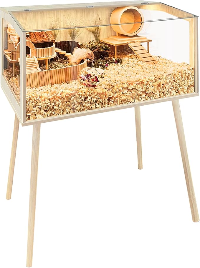 PROLEE Hamster Cage with Legs, Guinea Pig Cages Chew Proof, Hamster House, Hamster Cages and Habitats with Lockable Design, Small Animal Cage, 32" L x 16" W x 40" H