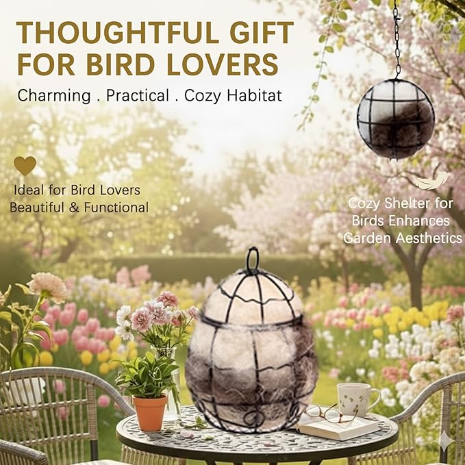 Bird Nesting Material, Hummingbird Nesters, Natural Alpaca Wool Material for Wild Birds, Design for Bird Lover Gifts, Nesting Balls for Wild Birds, Refillable Outdoor Birds Nesting Station(3pcs)