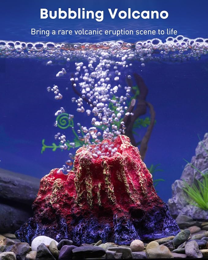 Uniclife Fish Tank Decorations, Realistic Resin Aquarium Volcano Decorations with Air Stone Bubbler, Volcano Bubbler Kit for Fish Tank Decor, Aquarium Decor with Bubbling Effect