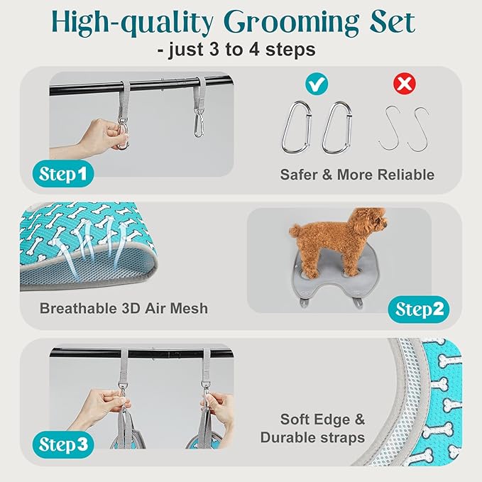 Supet Dog Grooming Hammock Harness for Dogs Cats, Relaxation Pet Nail Clipper Hammock, Restraint Dog & Large Animal Leashes Sling for Groomingk for Nail Trimming (Coral Blue, XL)