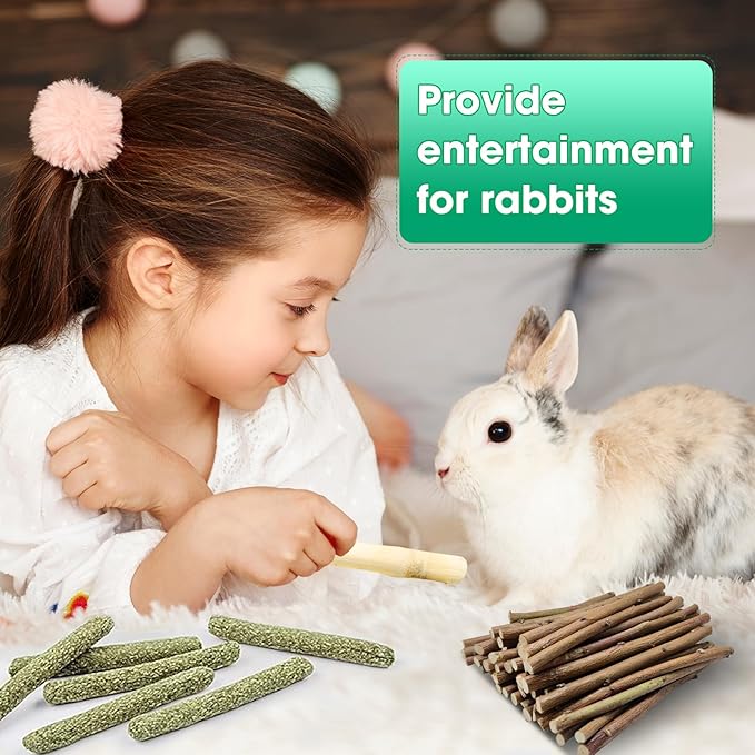 WDEFUN Natural Pet Chew Toys Set - 20 Timothy Hay Sticks 20 Apple Tree Branches 5 Sweet Bamboo, Safe Chewing Toys for Rabbit, Guinea Pig, Hamster, Chinchilla, Gerbil - Teeth Grinding & Boredom Relief