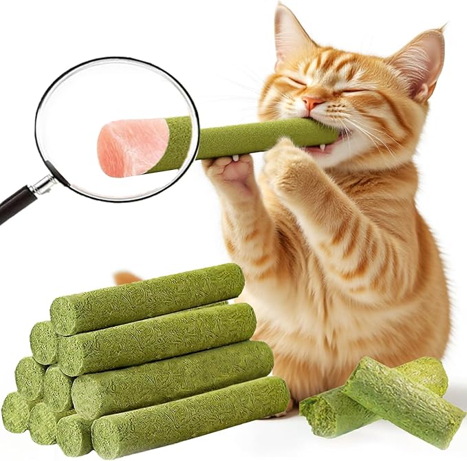 250g/8.82oz Cats Treat Cat Grass Teething Stick Kitten Toy Catnip Toys for Hairball Removal Freeze Dried Chew Dental Food for Indoor Kitty Lickable Edible Snack for Eliminate Fur Digestion