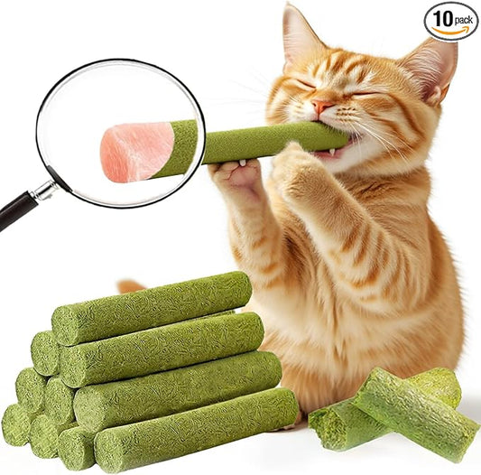 10Pcs/50g Cat Toys Kitten Freeze Dried Catnip Cat Grass Teething Stick Treat for Indoor Cats Edible Removal Hairballs Kitten Toys Kitty Chew for Cleaning Teeth Kitty Snack Dental Care