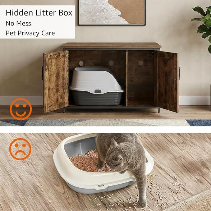unipaws Top Opening Cat Litter Box Enclosure, Friendly to Elderly People, Waist or Keen Problem People, XL Extra Large Cat Box Furniture, High Jumbo Automatic Litter Box Cover Hidden for Large Cat