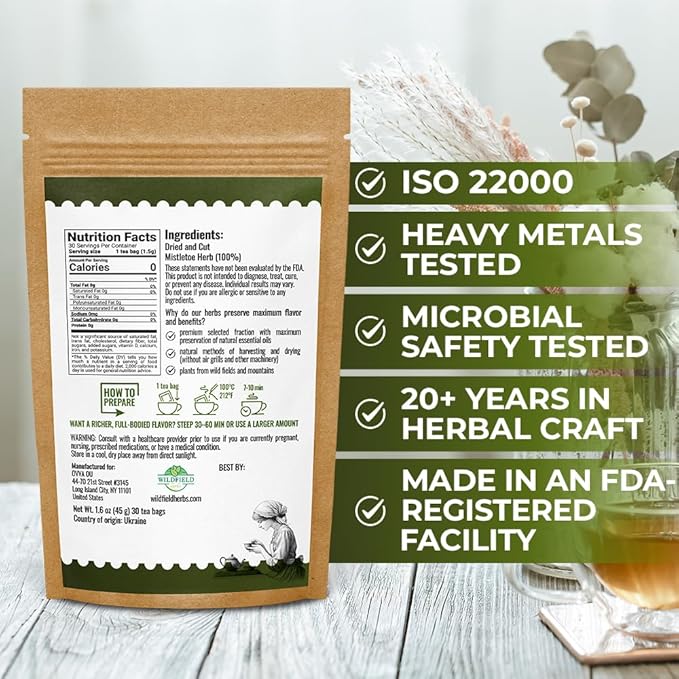 30 Bags Dried Mistletoe Herb Tea (Viscum) - 30 Count 1.5g Tea Bags Mistletoe Herb Muerdago