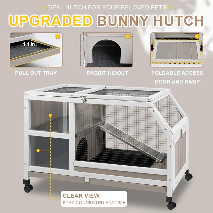 Ketive Rabbit Hutch Indoor - Weatherproof, Multi-Level, Easy Assembly, Lockable, and Comfortable