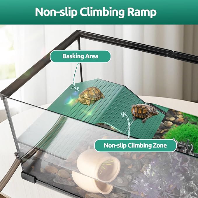 Glass Turtle Tank Kit, 10 Gallon 20" x 12" x 10" Turtle Tank Starter Kit with Drainage System, Basking Platform and Quiet Aquarium Corner Internal Filter Aquatic Turtle Terrarium