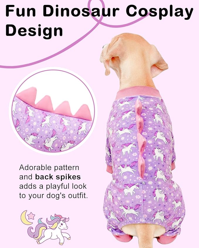 CuteBone Dinosaur Costume Dog Pajamas, Stretchy Spandex Crystal Velvet Sleepwear Coat for Small Dogs, Soft & Warm Pet Outfit Clothes for Cold Weather, Cozy Pullover Design COSP11-4XL